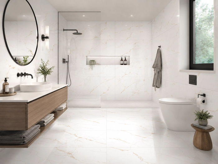 NORDA Gold Poli, échantillon du carrelage céramique effet marbre blanc
