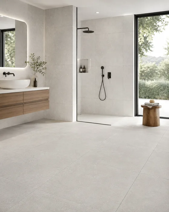 LUNARO Pearl, swatch of the neutral natural stone look ceramic tile