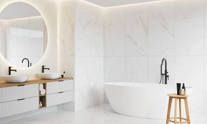 Satuario Latte, texture du carrelage céramique effet marbre blanc