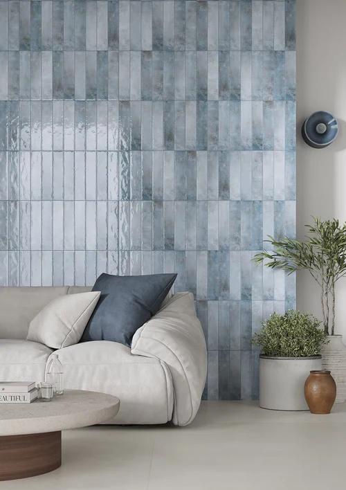 Calanque Blue Mix Brick 6,5x29,8, détail du carrelage céramique céramique blauw