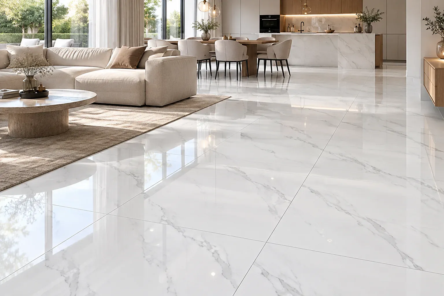 Carrelage Nebbia White Poli en situation