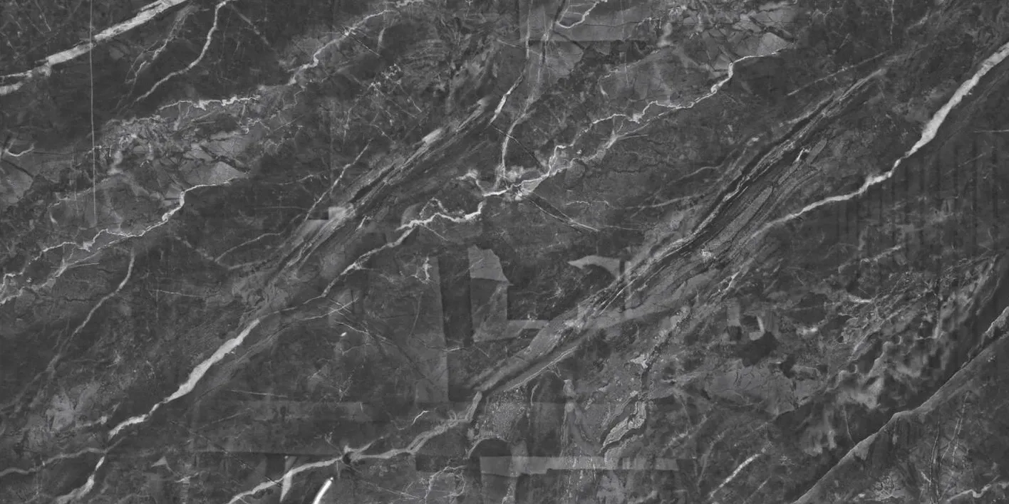 Vesuvio Dark Grey Poli, installed scene of the dark grey marble look ceramic tile